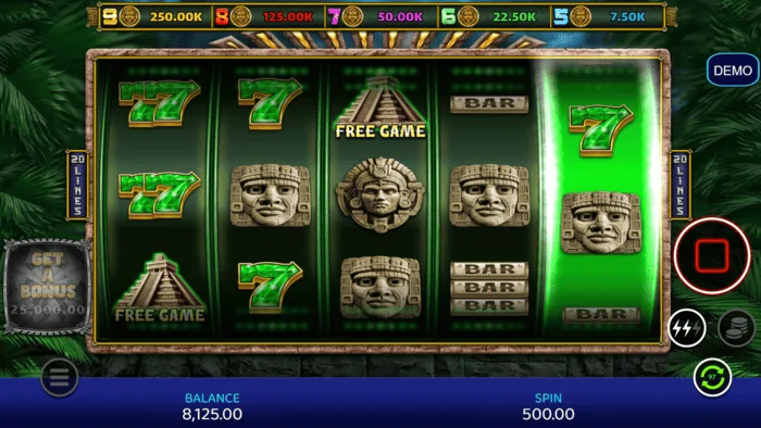 Mayan Madness - game screen with reels and lines